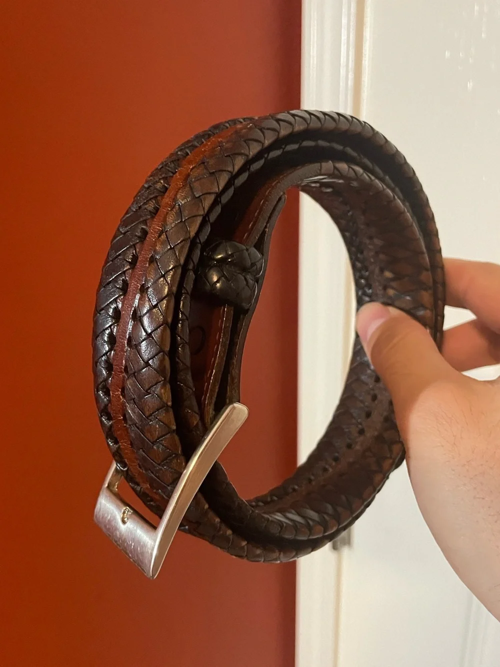 Vintage Unbranded Men’s Two Tone Braided Brown Leather Silver Western Belt